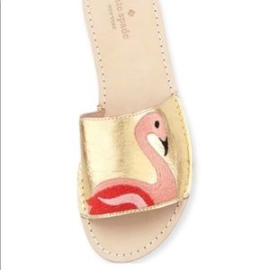 NWOT kate spade new york iggy flamingo sandal slide, gold, size 9.5